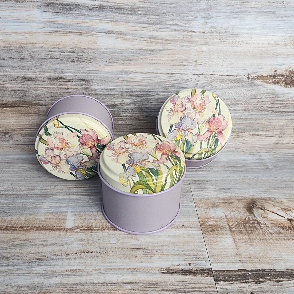 Potpourri Press Tiny Tins Set of 3 Lavender Purple Floral Iris Metal Containers